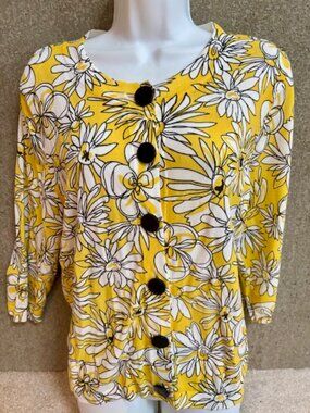 Laura Ashley Yellow White Floral Top ~ Size M
